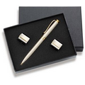 Rectangle Nickel Cufflinks & Ball Point Pen Set with 2-Piece Gift Box